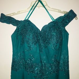 Long turquoise off the shoulder Prom Dress